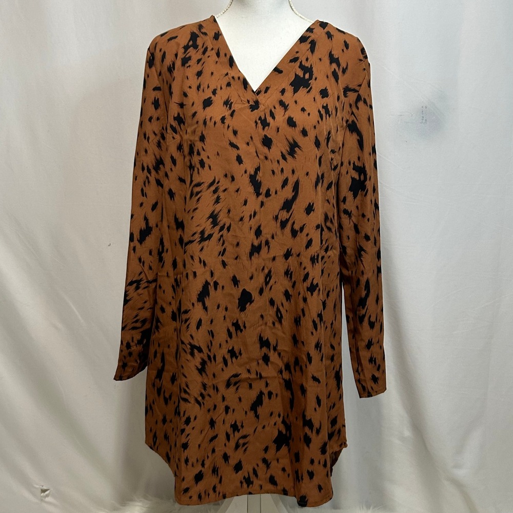 XL Animal Print Long Sleeve V Neck Mini Dress Casual Fall‎ Party